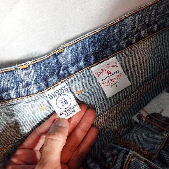 Vintage Lucky Brand Slim Fit Denim Jeans Mens 38 (Fits 36x32) Made In USA - Picture 3 of 11